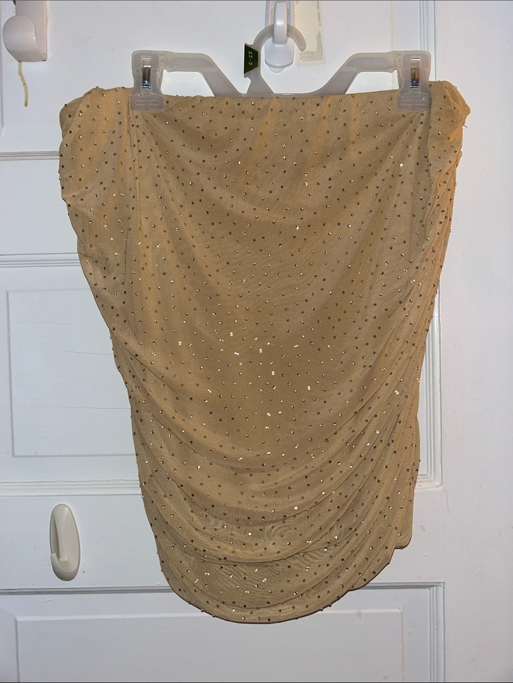 Beige Rhinestone-Studded Ruched Skirt - Picture 3 of 7